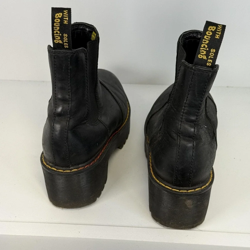 Dr Martens Boots Womens 8 Black Rometty Leather Platform Chelsea Ankle Lug Sole